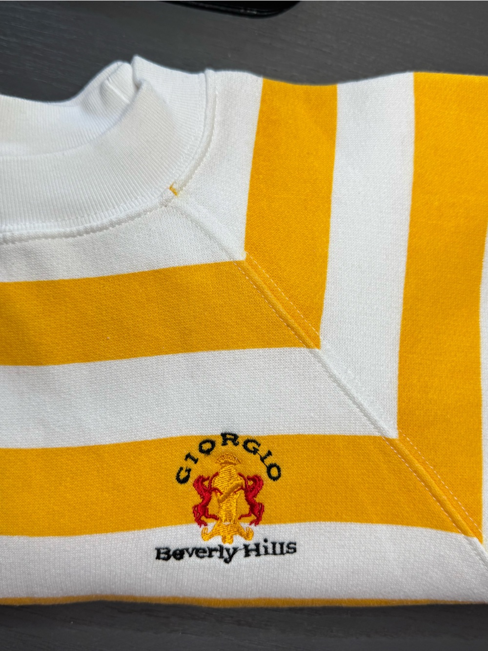 Vtg Coastal Preppy Sweatshirt Boxy Striped Yellow/White Giorgio Beverly Hills